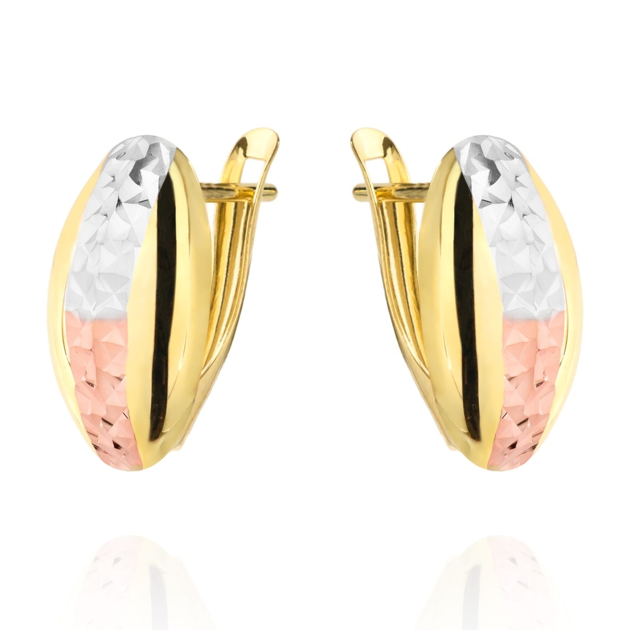 Cercei Aur 14k cu Model Roz si Alb (Greutate: 1.78)