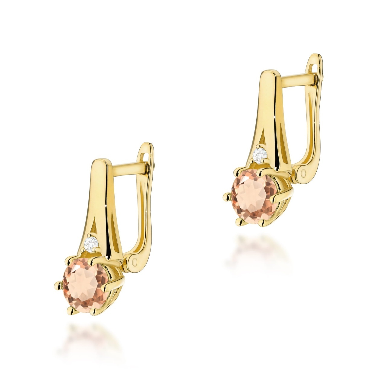 Cercei Aur 14K cu Morganit 0.40 ct si Diamante Naturale 0.03 ct (Varianta: Galben)