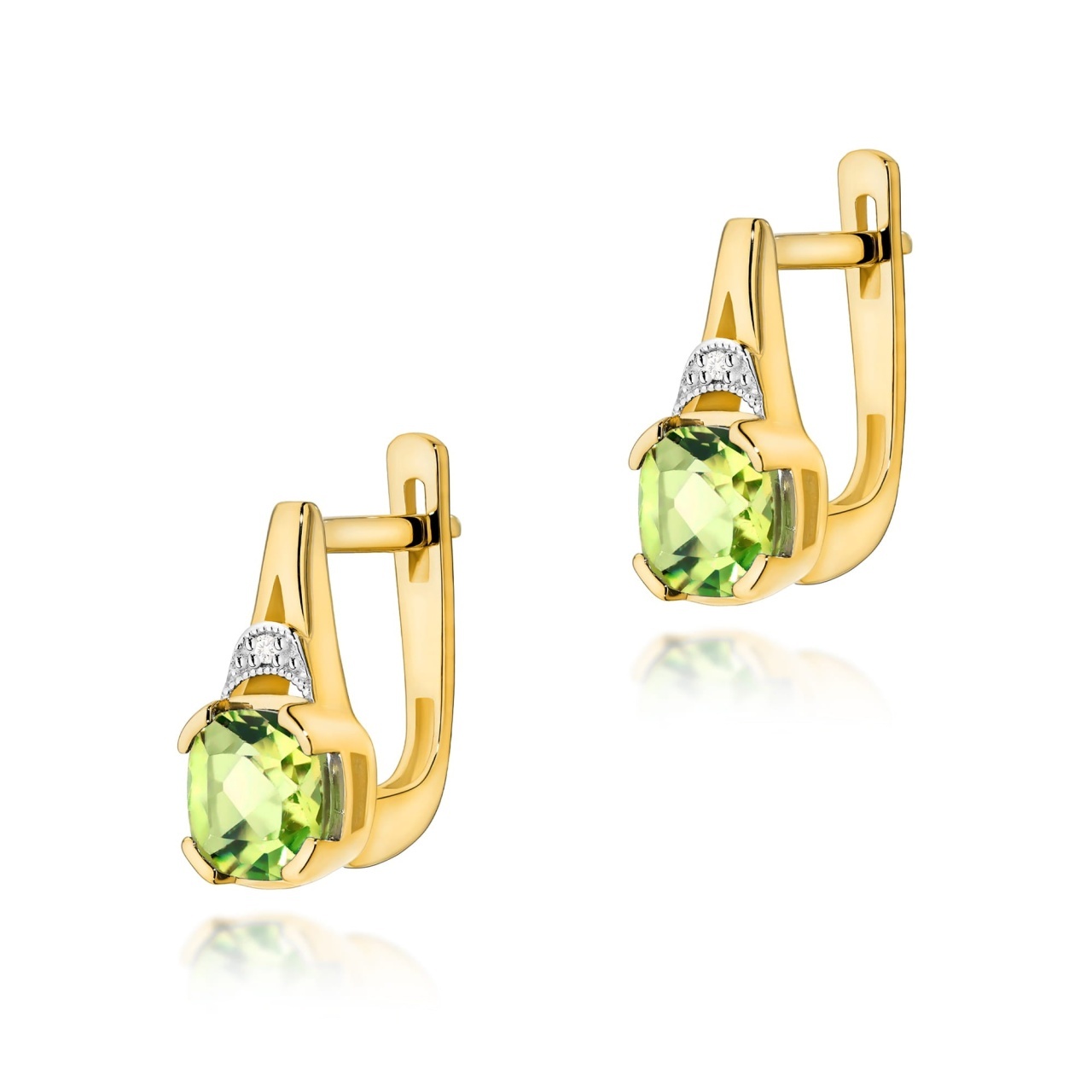 Cercei Aur 14K cu Peridot 1.00 ct si Diamante Naturale 0.01 ct (Varianta: Galben)