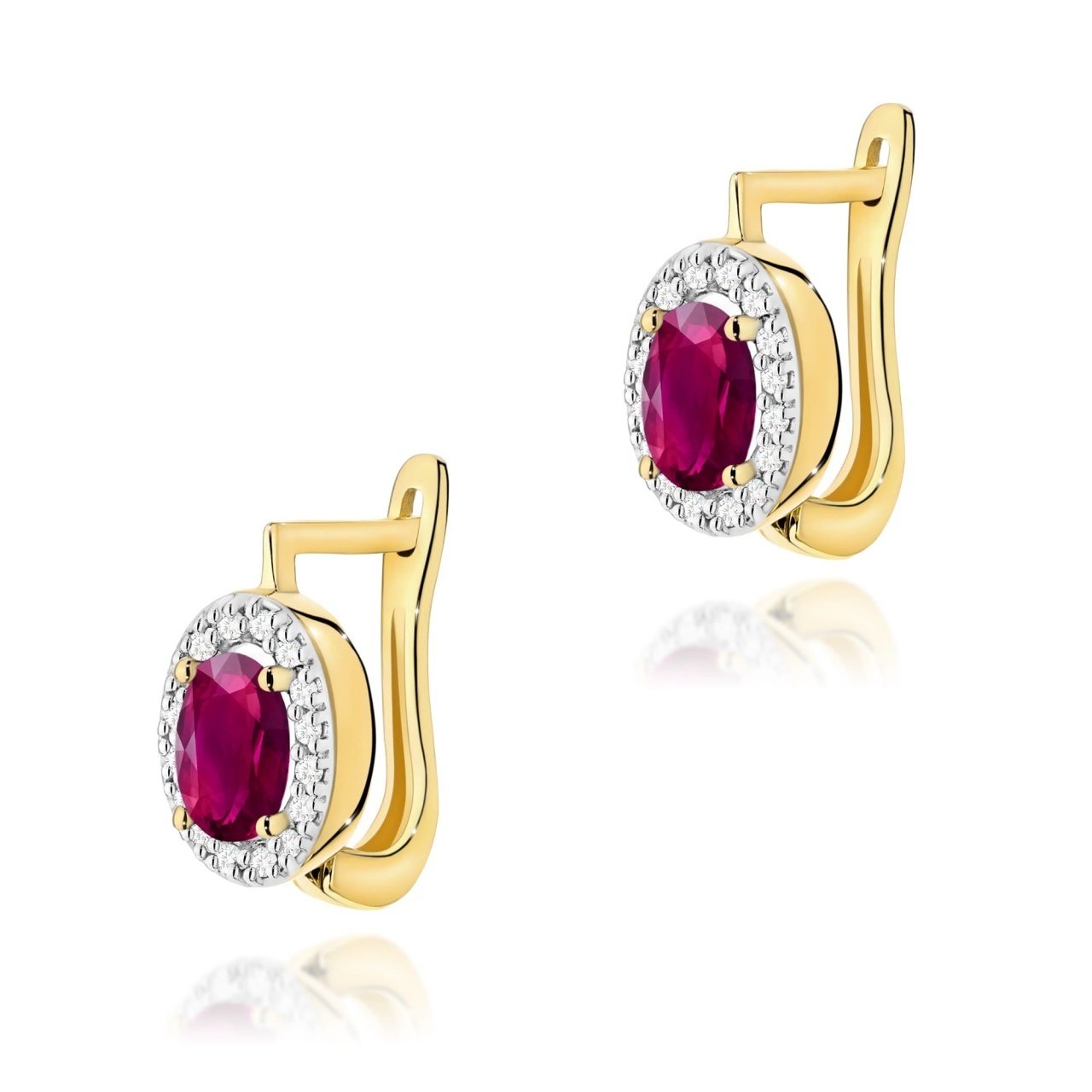 Cercei Aur 14K cu Rhodolite 0.50 ct si Diamante Naturale 0.16 ct (Varianta: Roz)