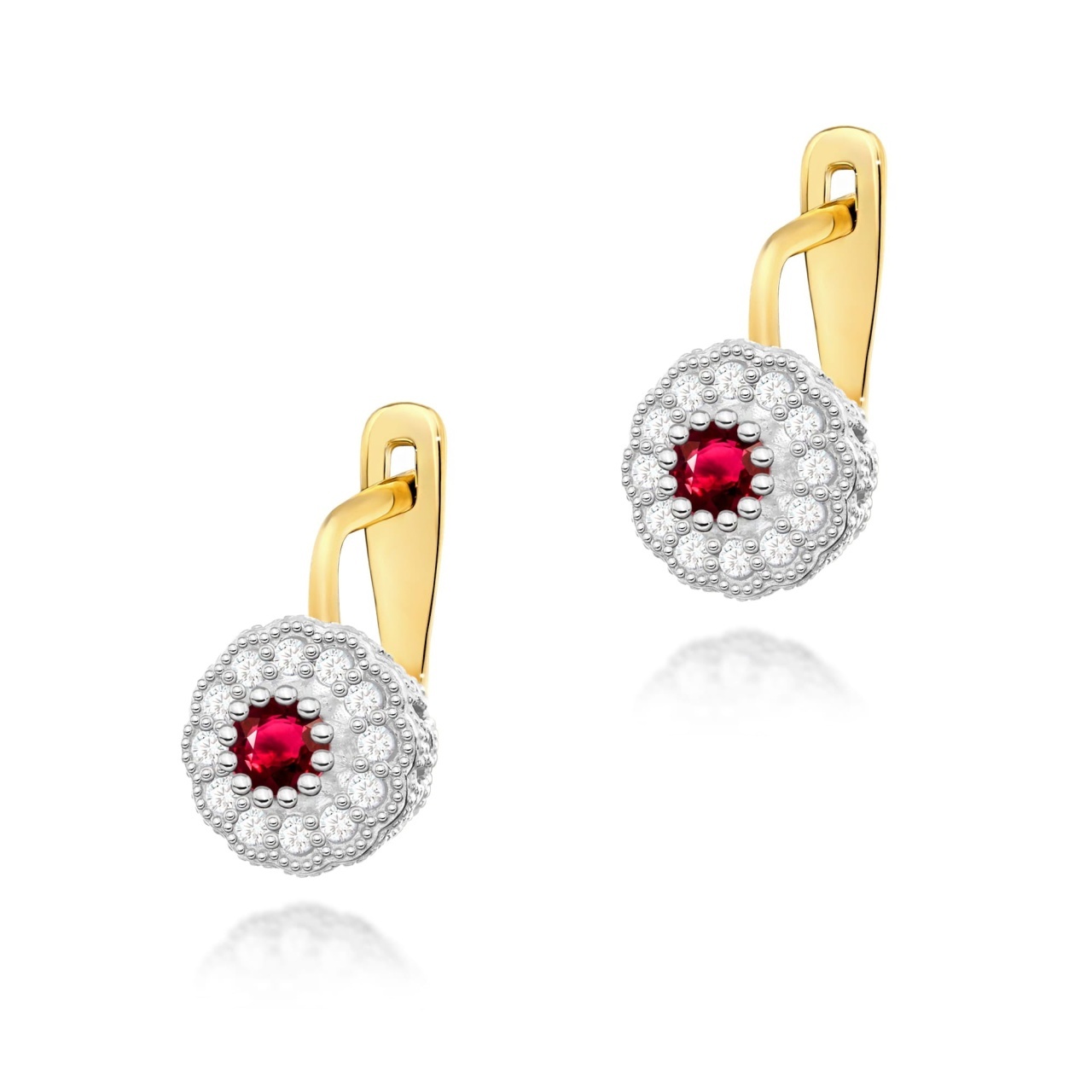 Cercei Aur 14K cu Rubin 0.30 ct si Diamante Naturale 0.21 ct (Varianta: Galben)