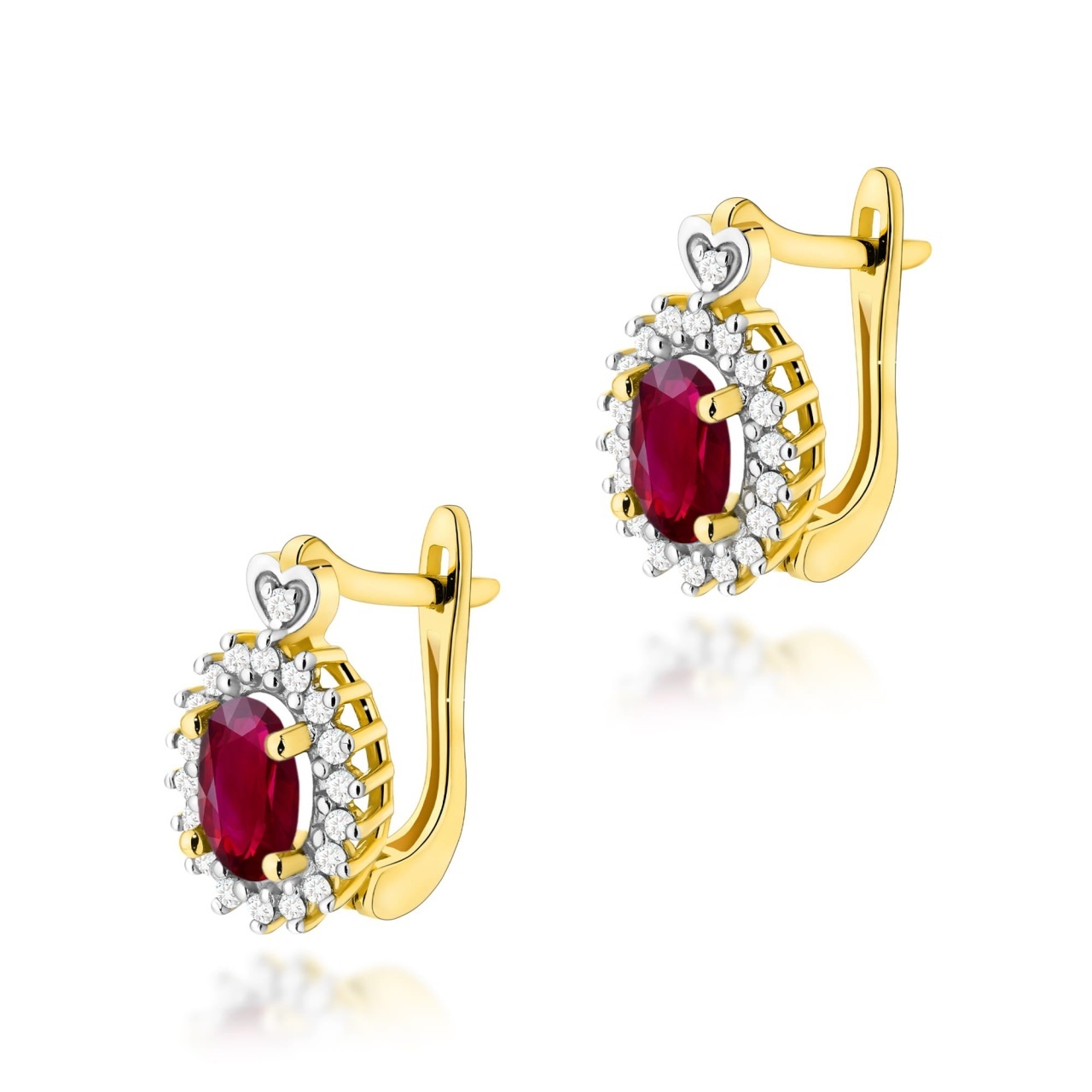 Cercei Aur 14K cu Rubin 0.60 ct si Diamante Naturale 0.19 ct (Varianta: Galben)