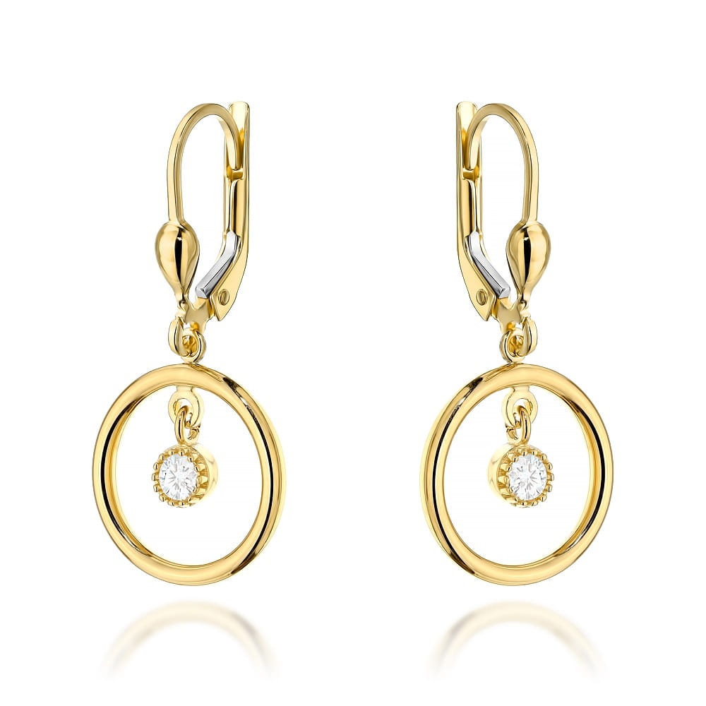 Cercei Aur 14K, Model Rotund cu Zirconiu, Închidere Engleză (Greutate: 1.77)