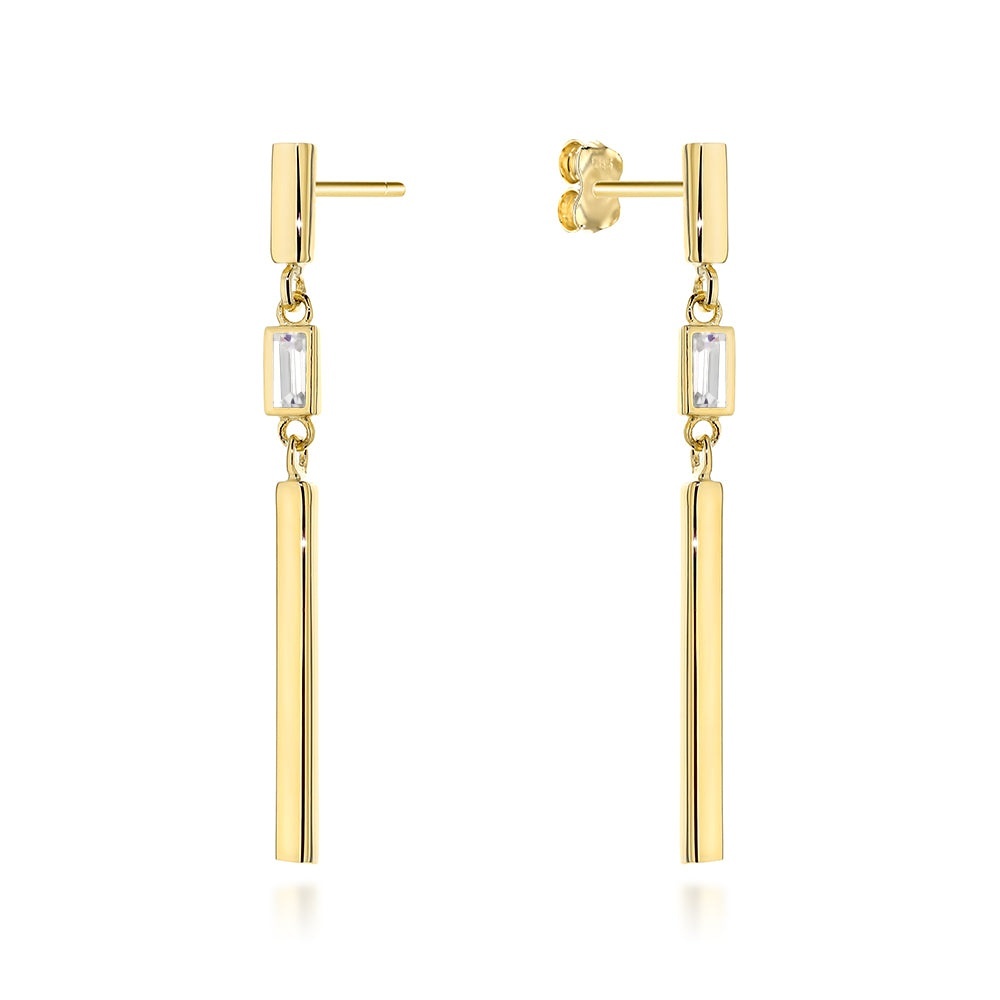 Cercei Aur 14K Pendulari cu Cristal Alb - Eleganță Atemporală (Greutate: 1.33)