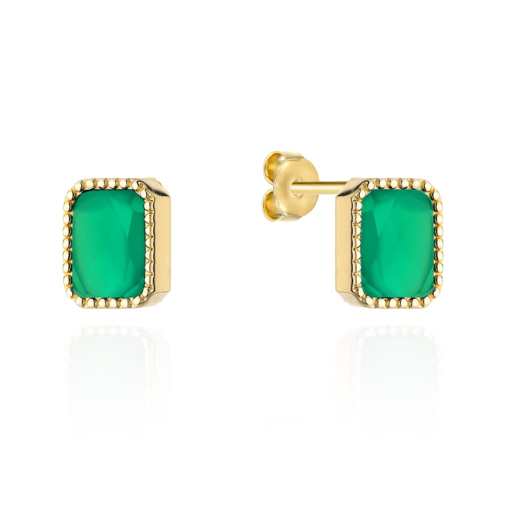 Cercei Aur Galben Cu Agat Verde Dreptunghiular 14K (Greutate: 1.96)