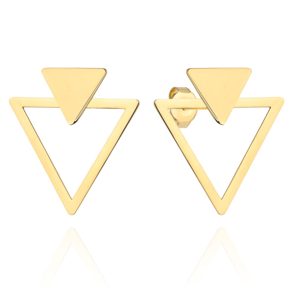 Cercei Aur Galben Dublu Triunghi Geometric 14K cu Tijă (Greutate: 1.78)