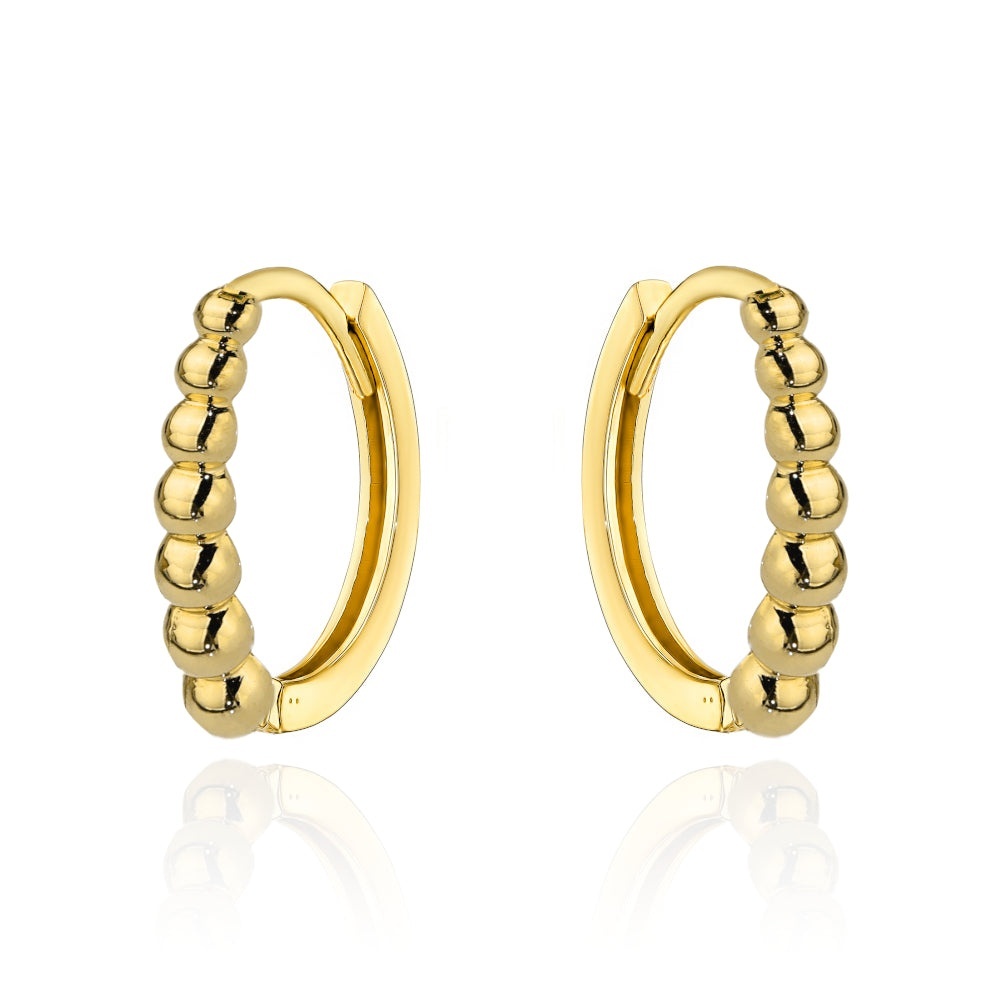 Cercei Creole Aur 14K cu Bile Aurii – Eleganță Rotundă (Greutate: 1.00)