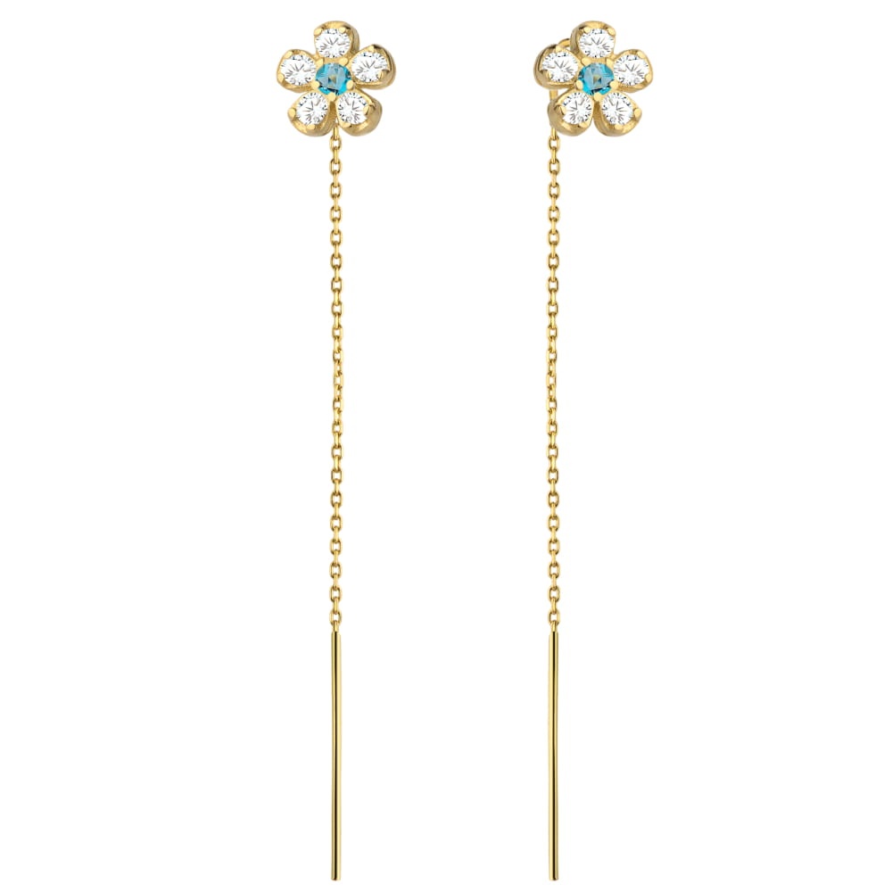 Cercei Fir Aur 14k cu Floare si Zircon Albastru (Greutate: 1.09)