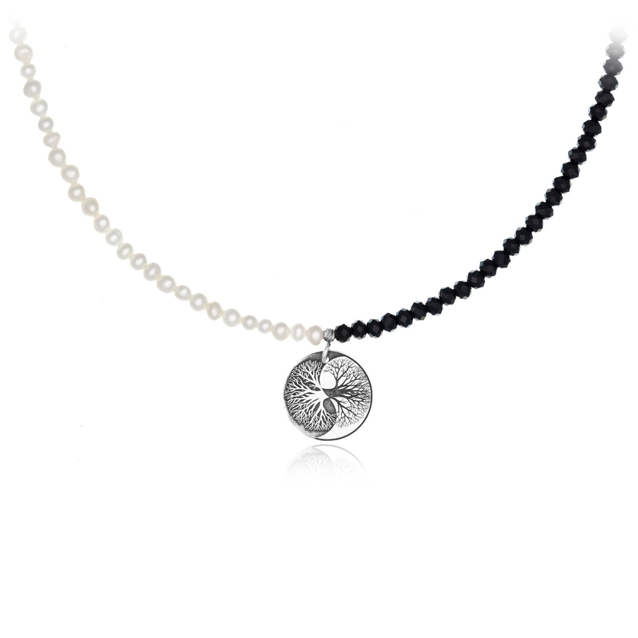 Colier Copacul Yin si Yang din Argint 925 si Perle de Cultura