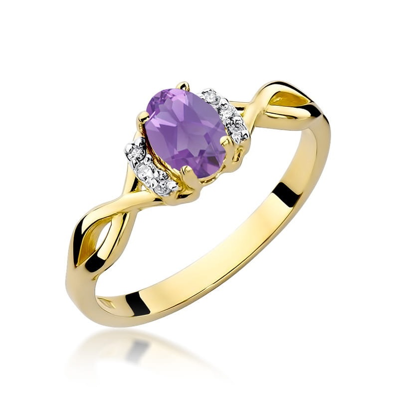 Inel Aur 14K cu Ametist 0.40 ct si Diamante Naturale 0.05 ct (Varianta: Galben)