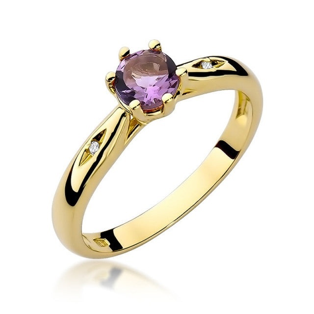 Inel Aur 14K cu Ametist 0.50 ct si Diamante Naturale 0.01 ct (Varianta: Galben)
