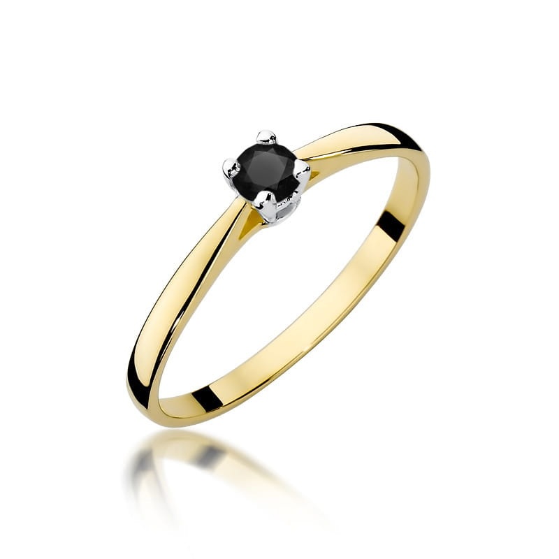 Inel Aur 14K cu Diamant Natural Negru 0.20 ct (Varianta: Galben)