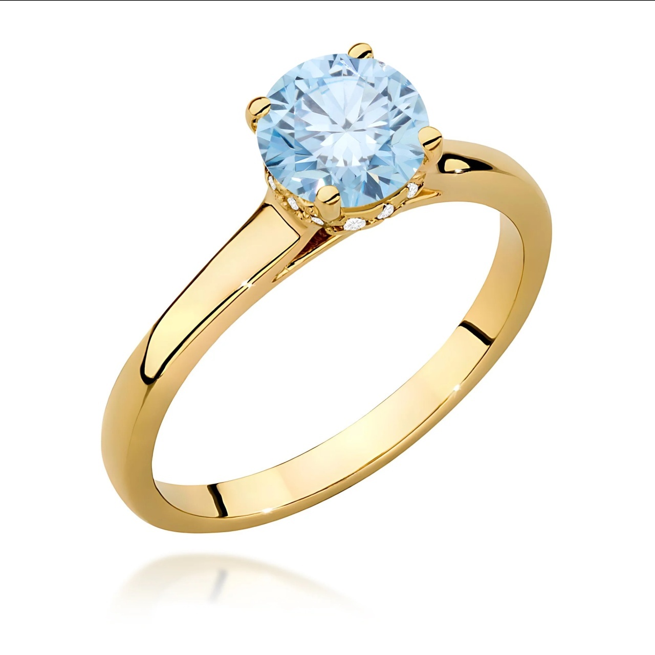 Inel Aur 14K cu Diamante Albastre de Laborator 1.07 ct (Varianta: Galben)