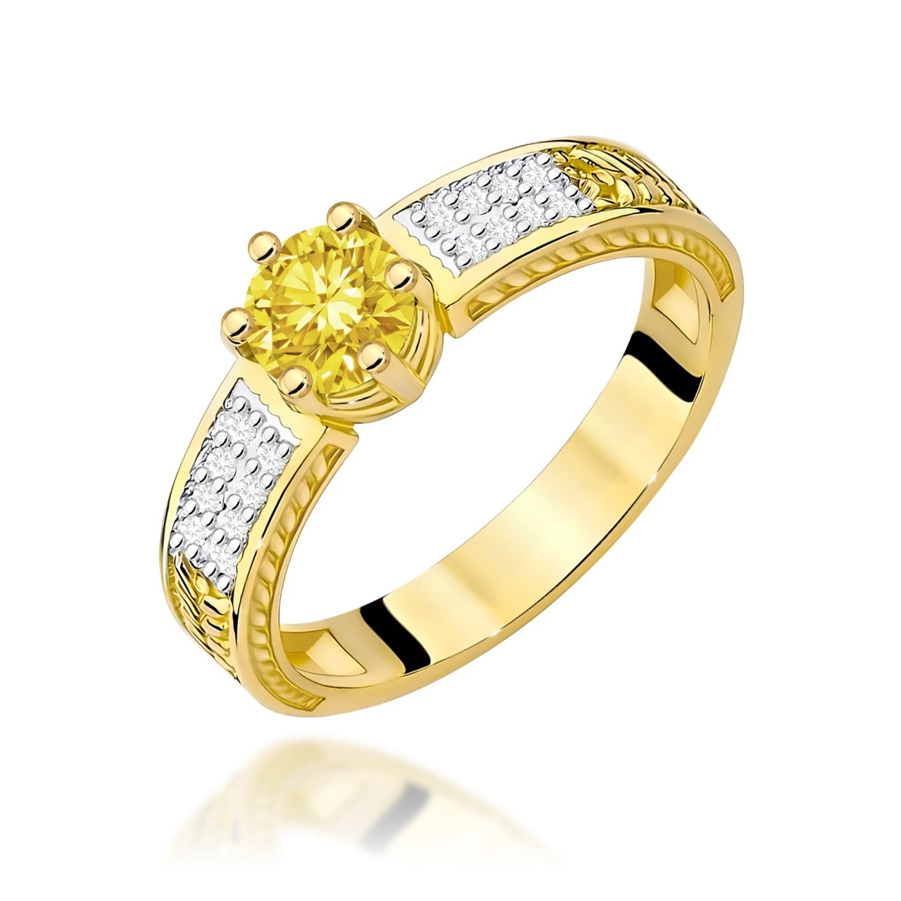 Inel Aur 14K cu Diamante Galbene de Laborator 0.58 ct (Varianta: Galben)