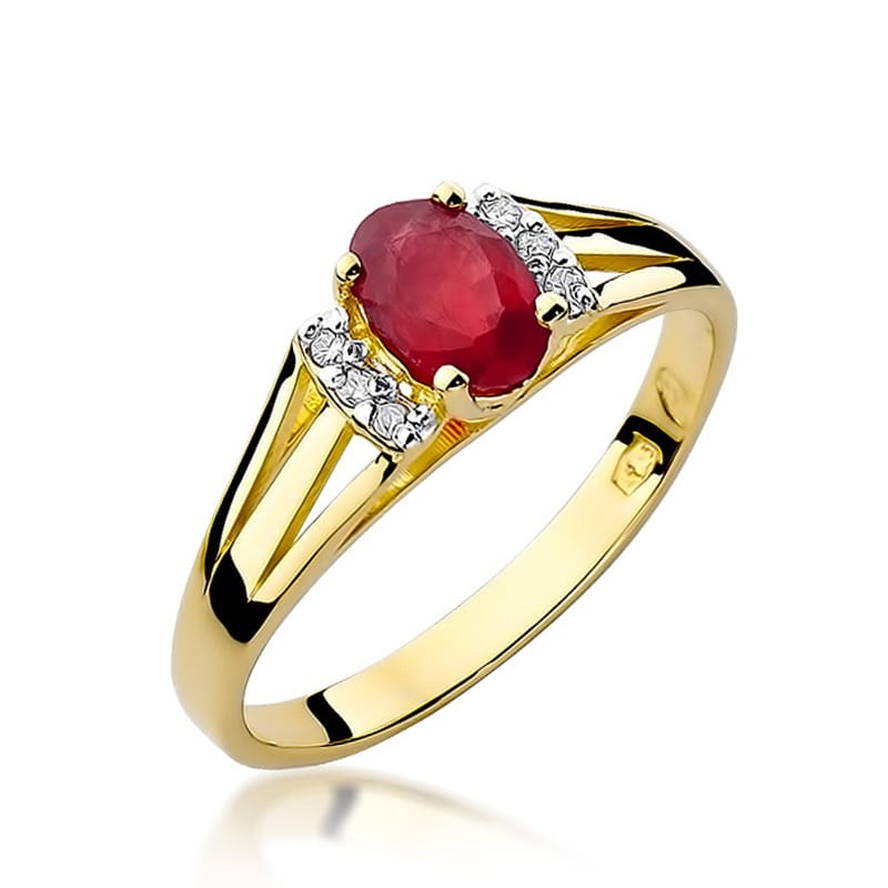 Inel Aur 14K cu Granat 0.50 ct si Diamante Naturale 0.05 ct (Varianta: Galben)