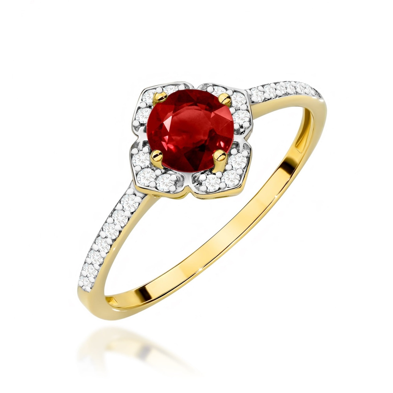 Inel Aur 14K cu Granat 0.60 ct si Diamante Naturale 0.13 ct (Varianta: Galben)