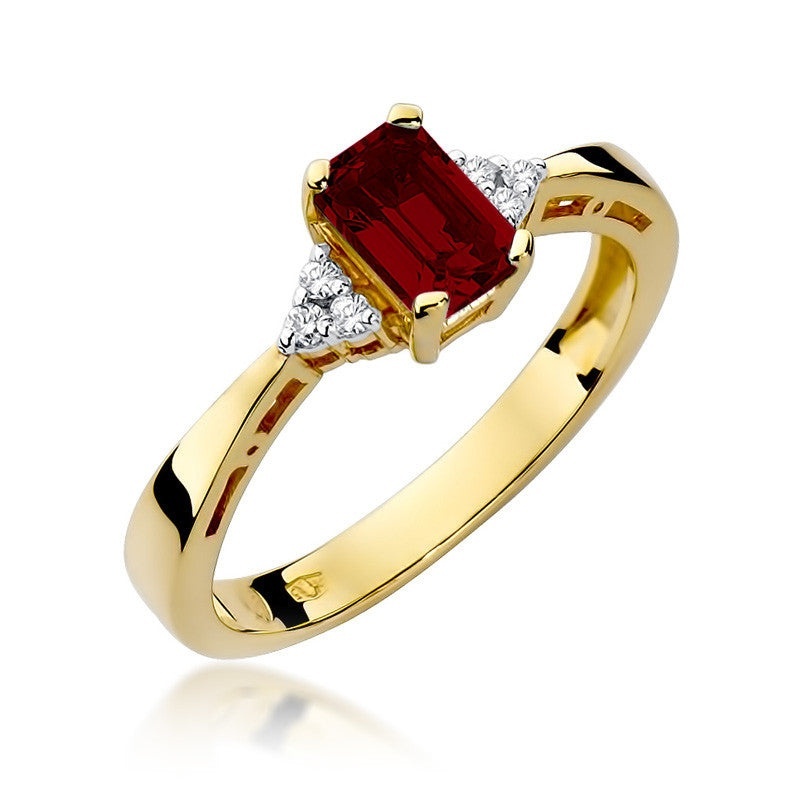 Inel Aur 14K cu Granat 0.70 ct si Diamante Naturale 0.03 ct (Varianta: Galben)