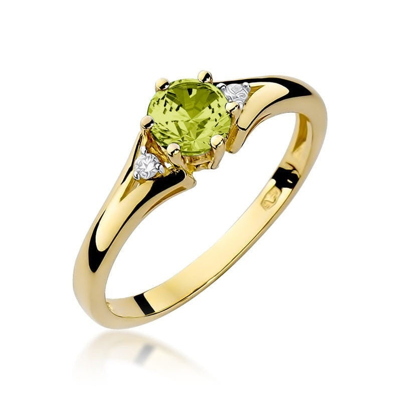 Inel Aur 14K cu Peridot 0.60 ct si Diamante Naturale 0.03 ct (Varianta: Galben)