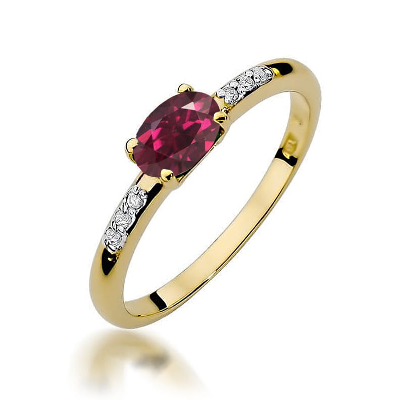 Inel Aur 14K cu Rhodolite 0.50 ct si Diamante Naturale 0.03 ct (Varianta: Galben)