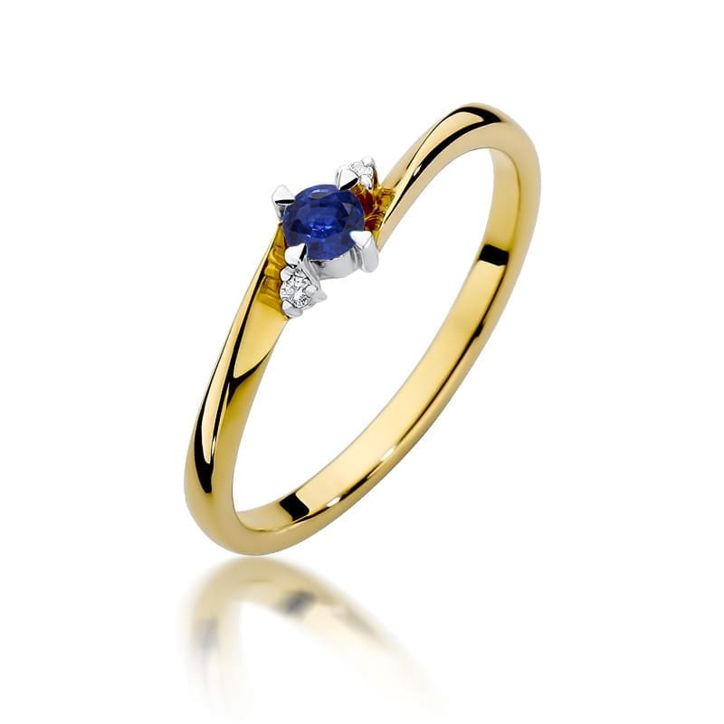Inel Aur 14K cu Safir 0.15 ct si Diamante Naturale 0.02 ct (Varianta: Galben)