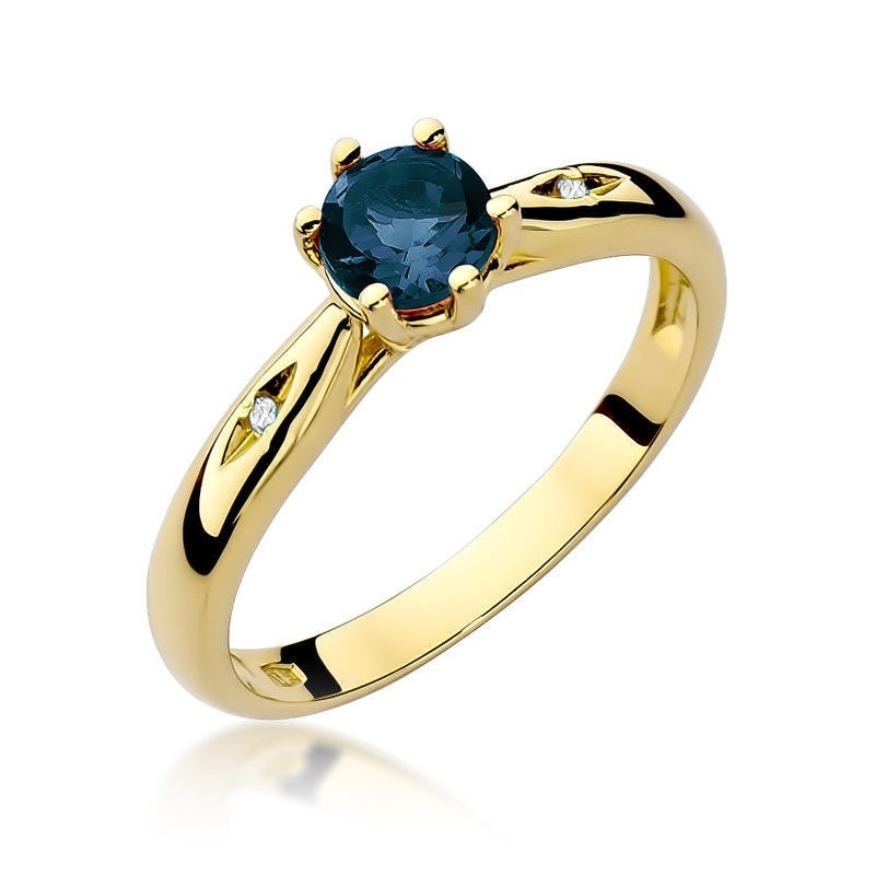 Inel Aur 14K cu Safir 0.50 ct si Diamante Naturale 0.01 ct (Varianta: Galben)