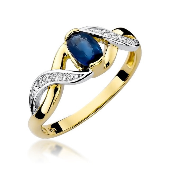 Inel Aur 14K cu Safir 0.70 ct si Diamante Naturale 0.05 ct (Varianta: Galben)