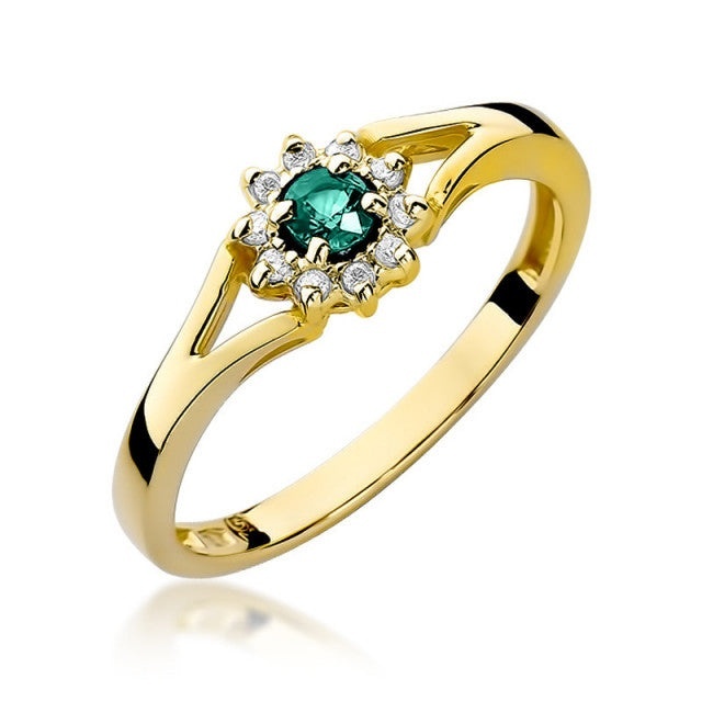 Inel Aur 14K cu Smarald 0.15 ct si Diamante Naturale 0.09 ct (Varianta: Galben)