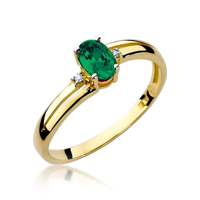 Inel Aur 14K cu Smarald 0.40 ct si Diamante Naturale 0.03 ct (Varianta: Galben)