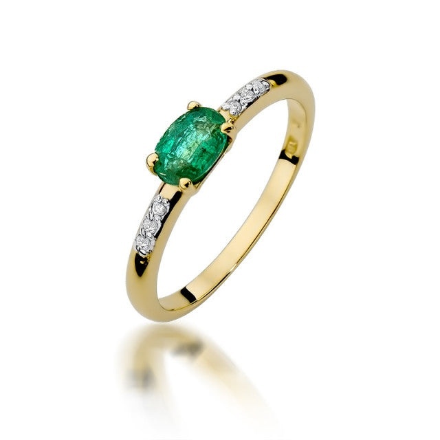 Inel Aur 14K cu Smarald 0.40 ct si Diamante Naturale 0.03 ct (Varianta: Galben)