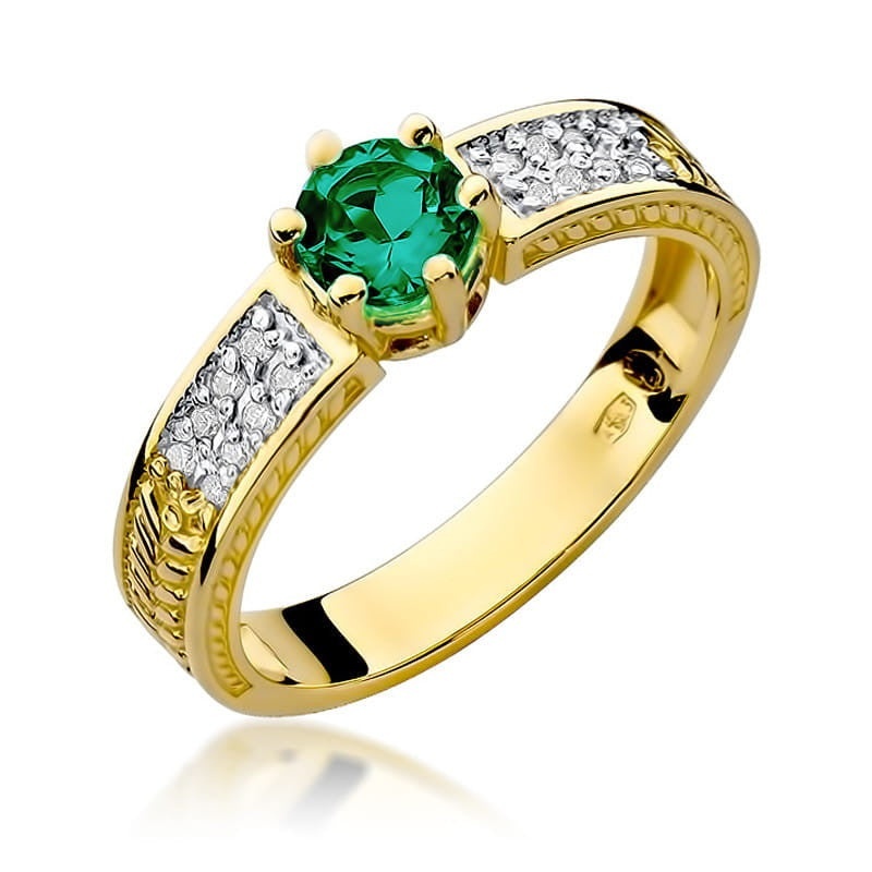 Inel Aur 14K cu Smarald 0.50 ct si Diamante Naturale 0.08 ct (Varianta: Galben)