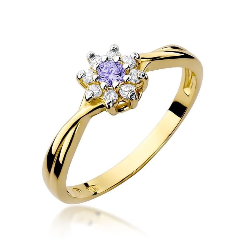 Inel Aur 14K cu Tanzanit 0.15 ct si Diamante Naturale 0.12 ct (Varianta: Galben)