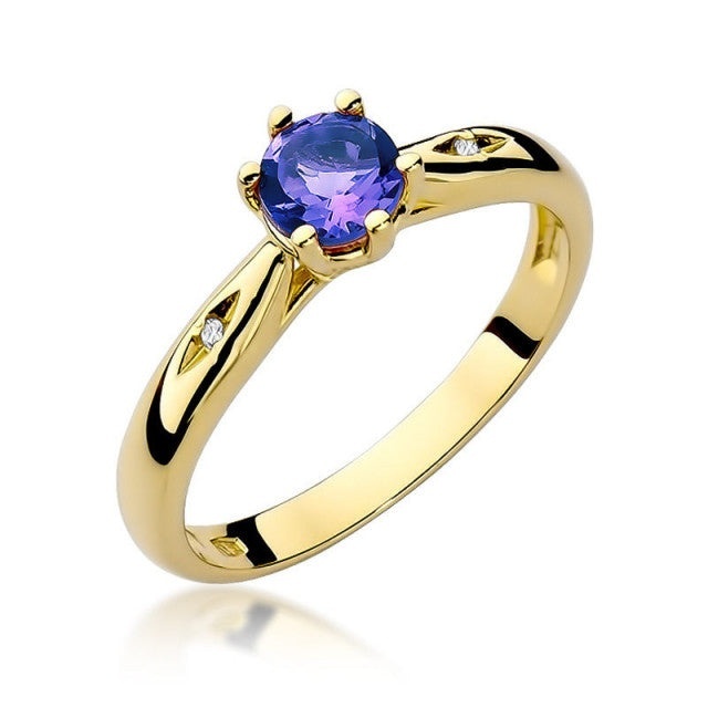 Inel Aur 14K cu Tanzanit 0.50 ct si Diamante Naturale 0.01 ct (Varianta: Galben)