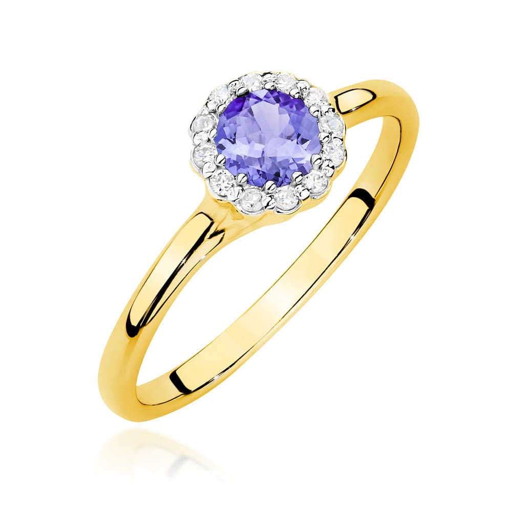 Inel Aur 14K cu Tanzanit 0.50 ct si Diamante Naturale 0.10 ct (Varianta: Galben)