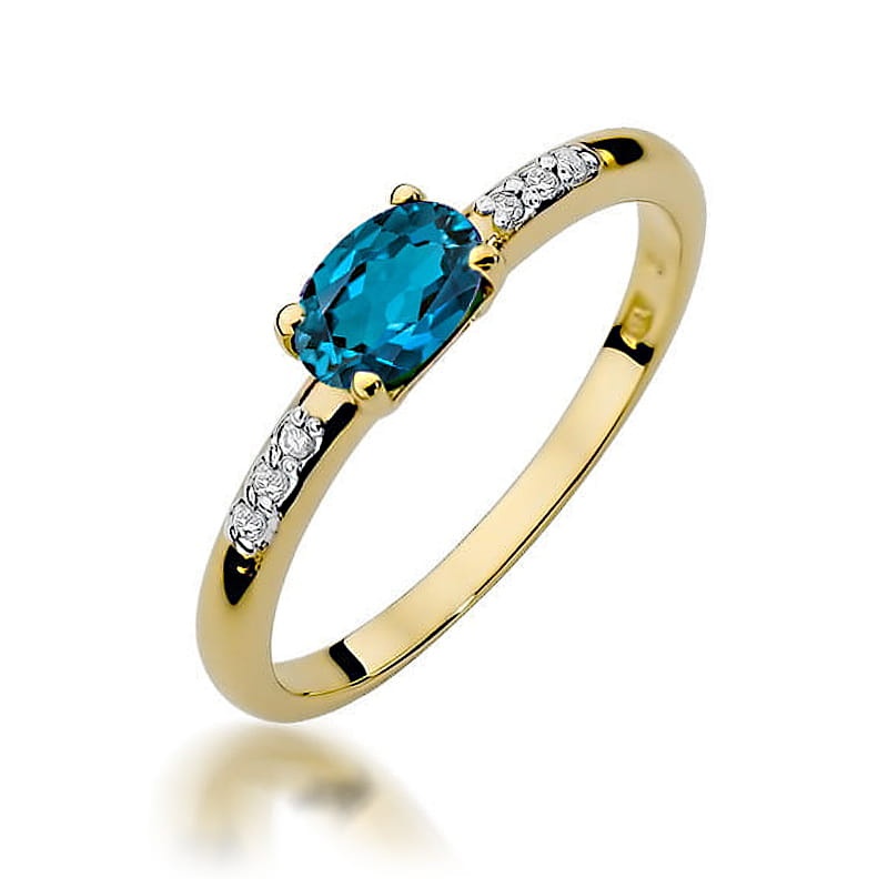 Inel Aur 14K cu Topaz London Blue 0.50 ct si Diamante Naturale 0.03 ct (Varianta: Galben)