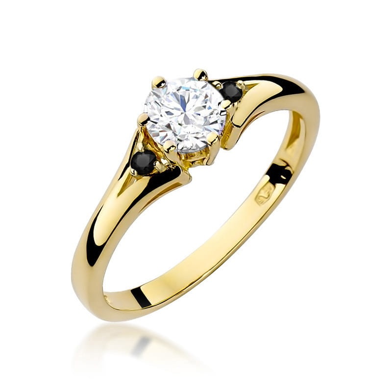 Inel Aur 14K cu White Sapphire 0.60 ct si Diamante Naturale Negre 0.03 ct (Varianta: Galben)