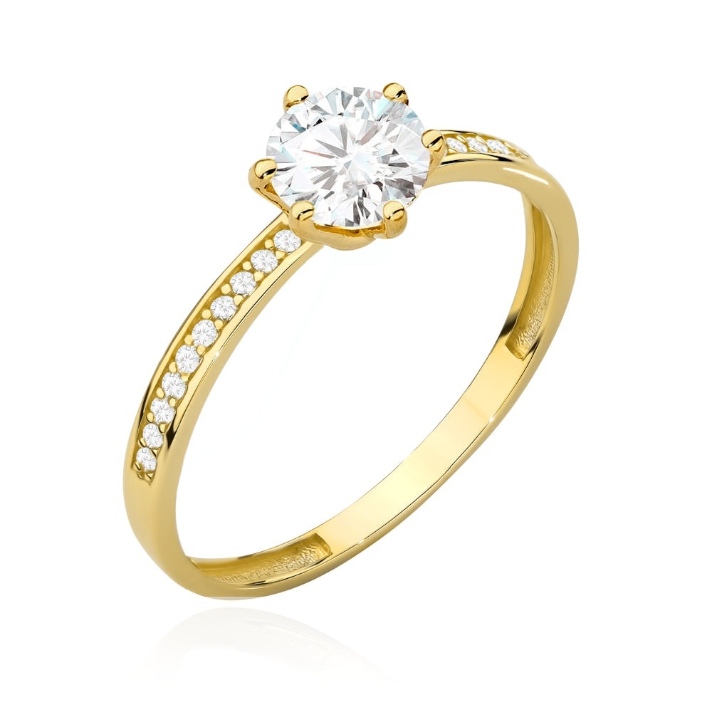 Inel Aur 14K cu Zirconiu Central și Detalii Delicate (Greutate: 1.52, Măsură: 18)