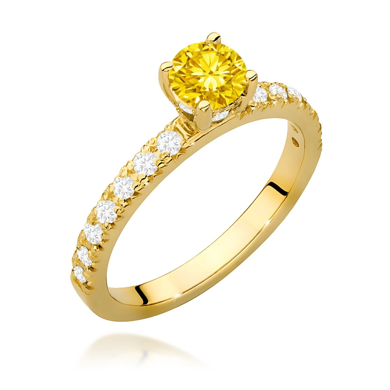 Inel Aur 9K cu Diamante Galbene de Laborator 0.74 ct (Varianta: Galben)