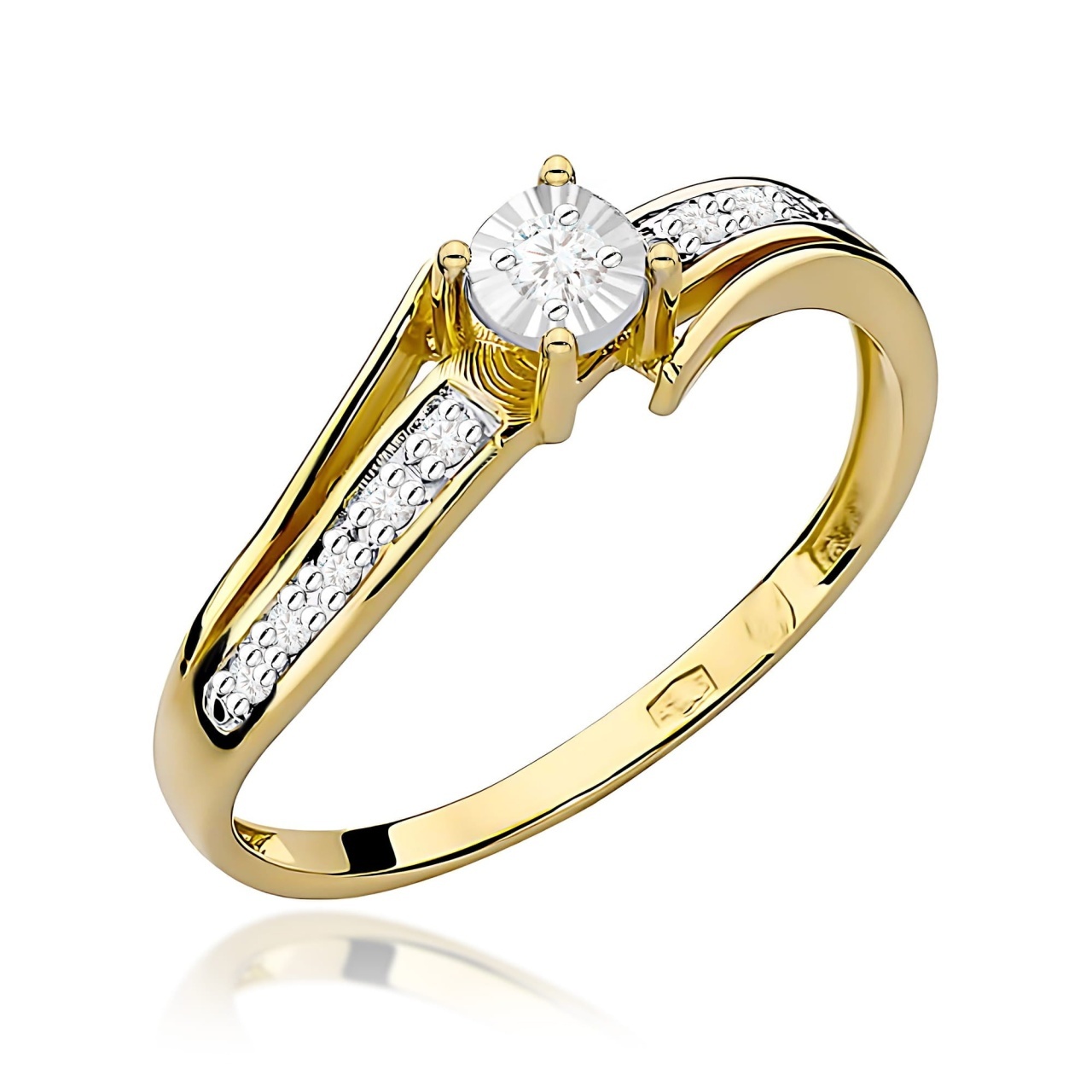 Inel Aur 9K cu Diamante Naturale 0.10 ct (Varianta: Galben)