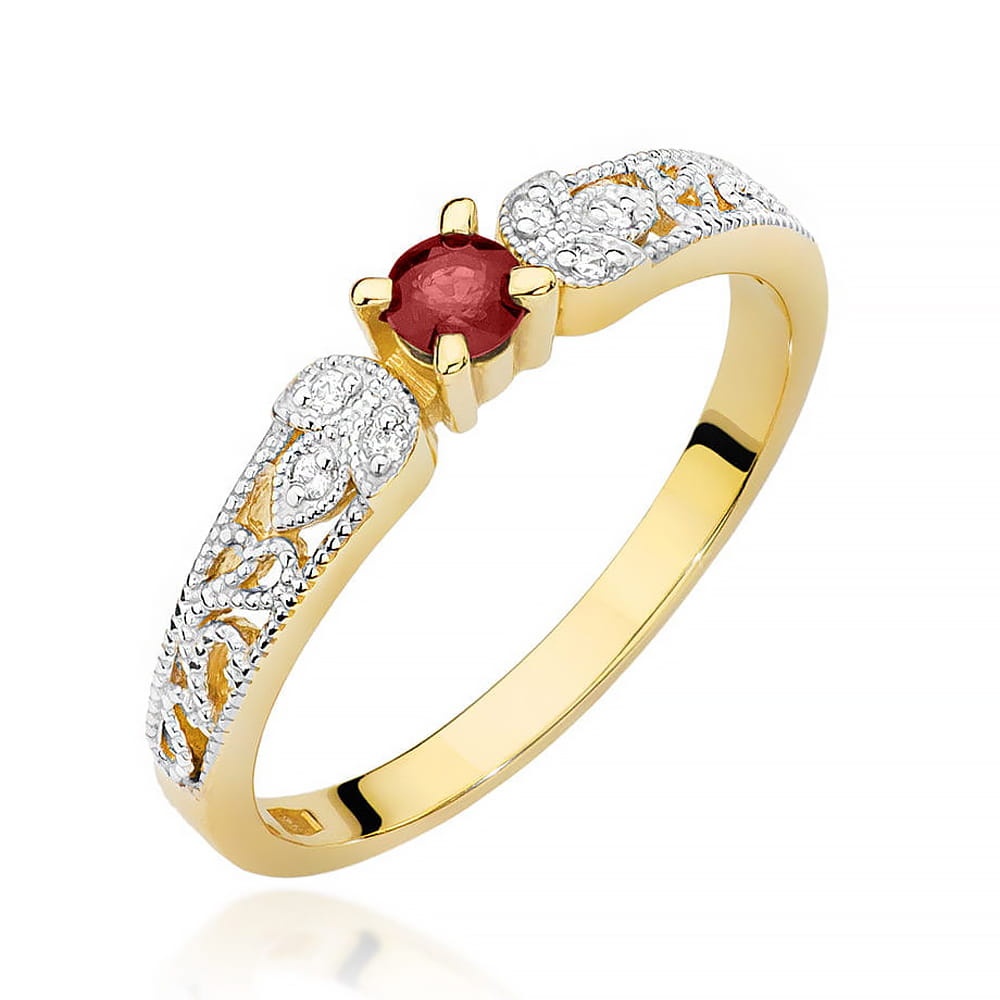 Inel Aur 9K cu Rubin 0.15 ct si Diamante Naturale 0.03 ct (Varianta: Galben)