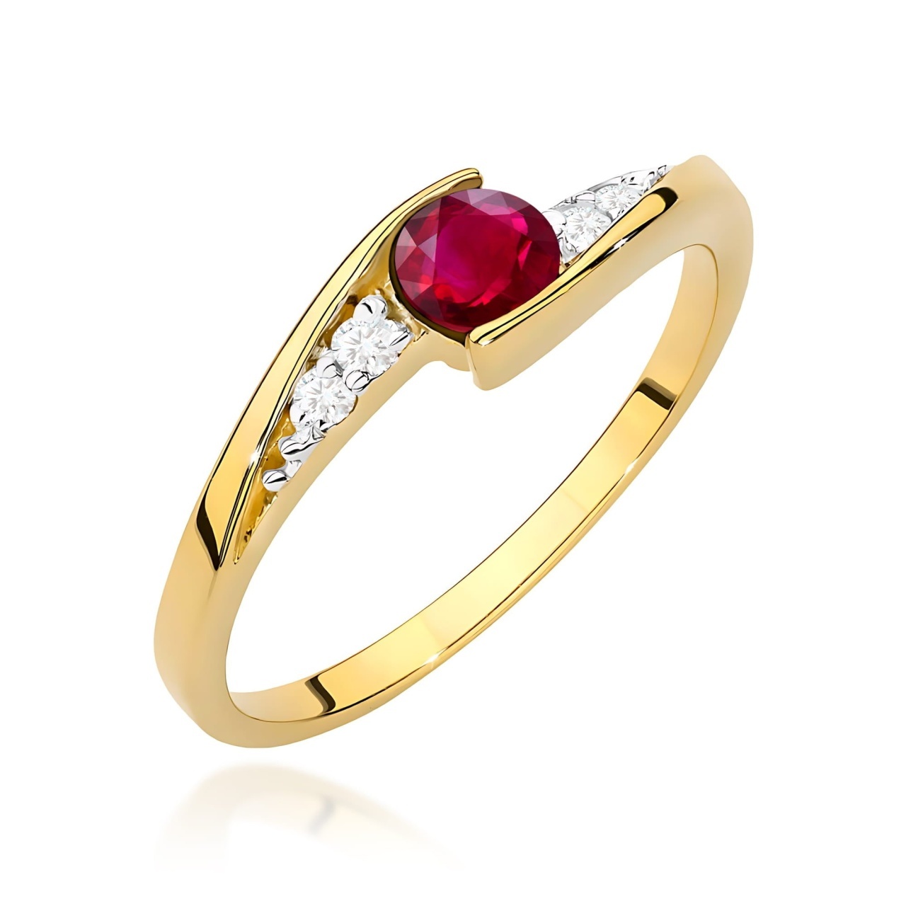 Inel Aur 9K cu Rubin 0.30 ct si Diamante Naturale 0.06 ct (Varianta: Galben)