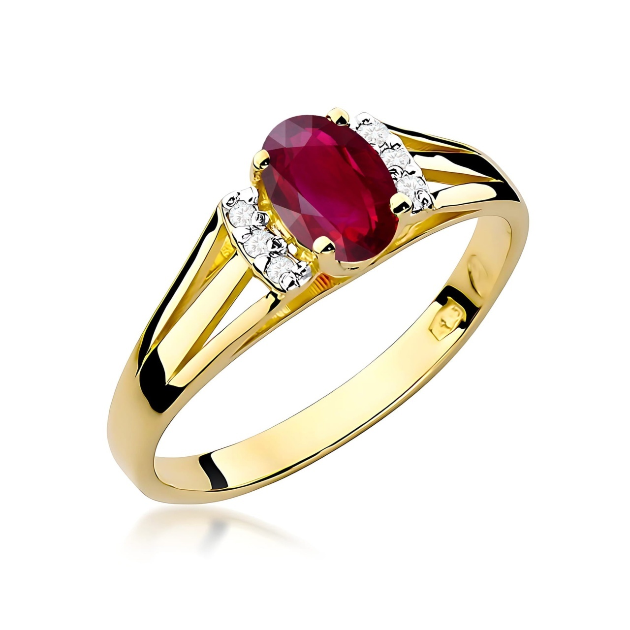 Inel Aur 9K cu Rubin 0.60 ct si Diamante Naturale 0.05 ct (Varianta: Galben)