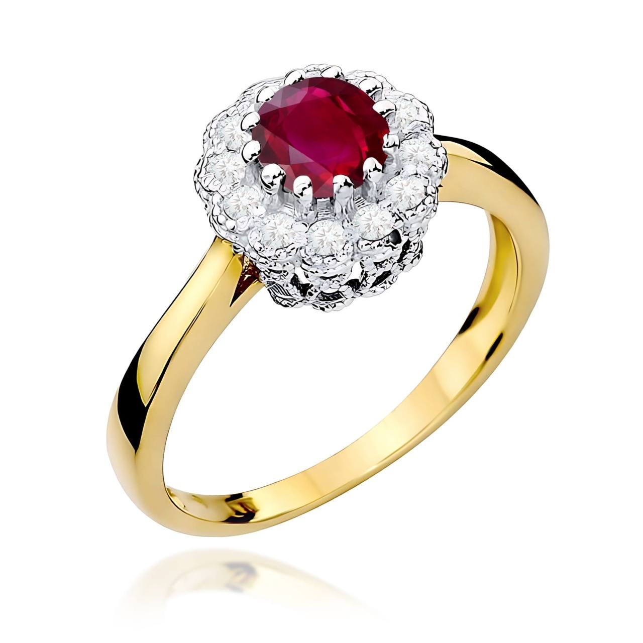 Inel Aur 9K cu Rubin 0.60 ct si Diamante Naturale 0.17 ct (Varianta: Galben)