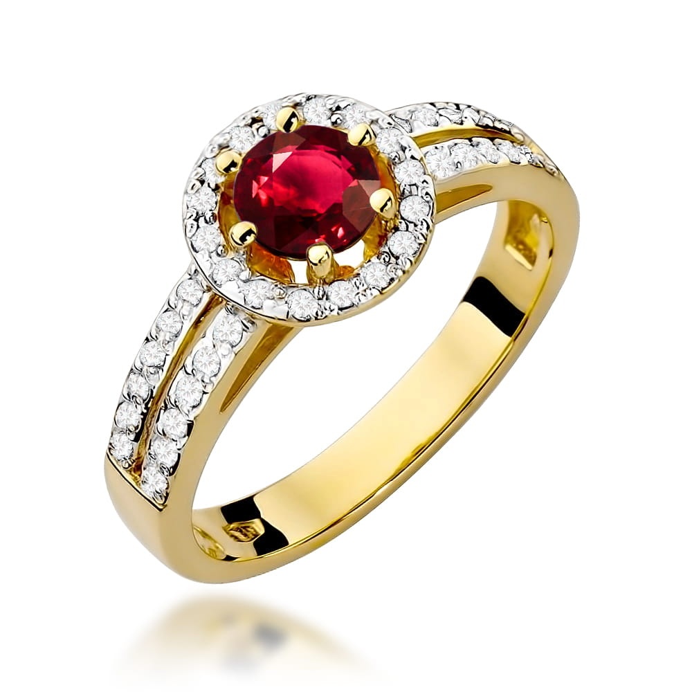 Inel Aur 9K cu Rubin 0.60 ct si Diamante Naturale 0.20 ct (Varianta: Alb)
