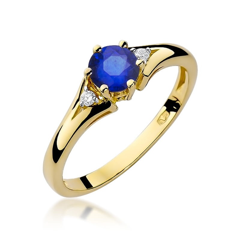 Inel Aur 9K cu Safir 0.50 ct si Diamante Naturale 0.03 ct (Varianta: Galben)