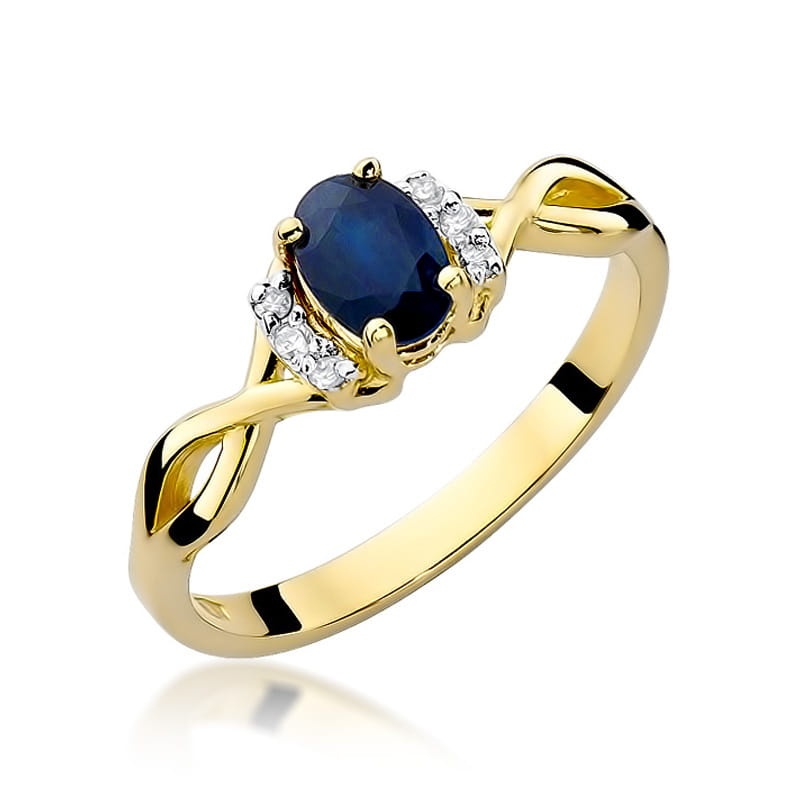 Inel Aur 9K cu Safir 0.70 ct si Diamante Naturale 0.05 ct (Varianta: Galben)