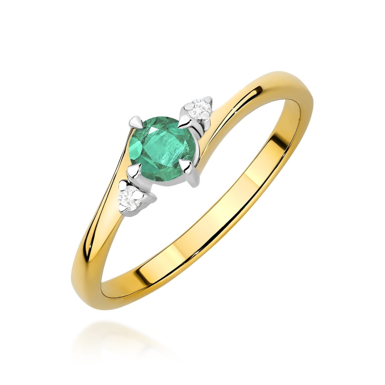 Inel Aur 9K cu Smarald 0.30 ct si Diamante Naturale 0.03 ct (Varianta: Galben)