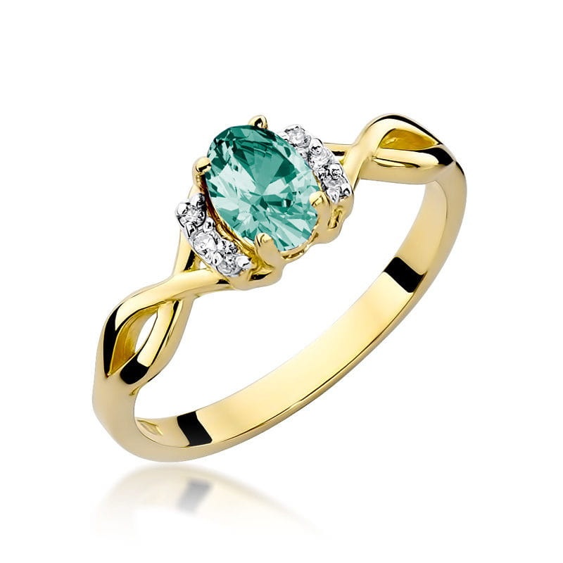 Inel Aur 9K cu Smarald 0.40 ct si Diamante Naturale 0.05 ct (Varianta: Galben)
