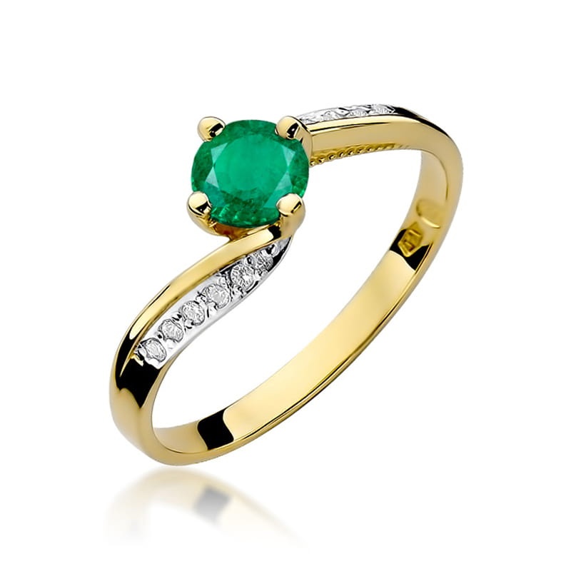 Inel Aur 9K cu Smarald 0.50 ct si Diamante Naturale 0.05 ct (Varianta: Galben)