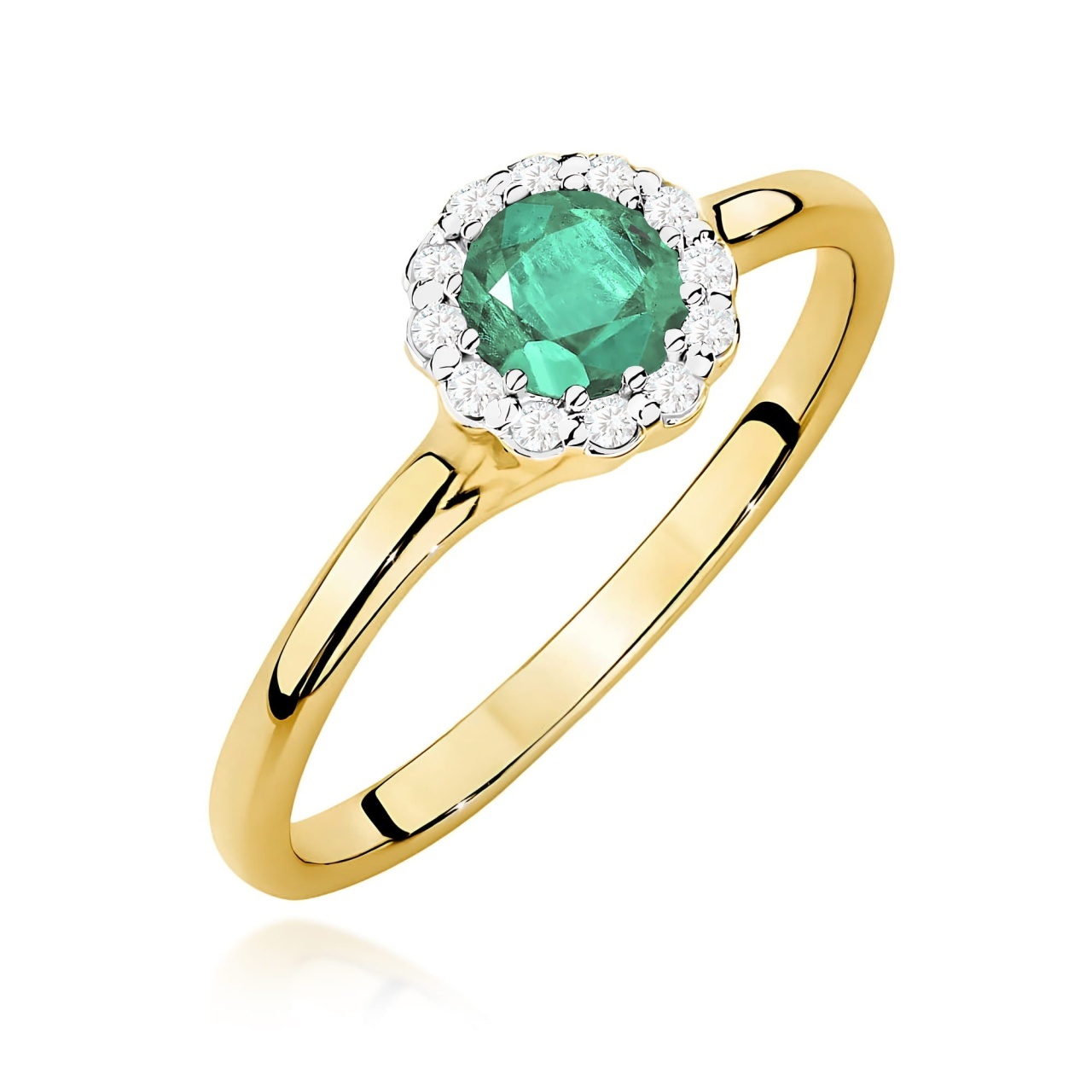 Inel Aur 9K cu Smarald 0.50 ct si Diamante Naturale 0.10 ct (Varianta: Galben)