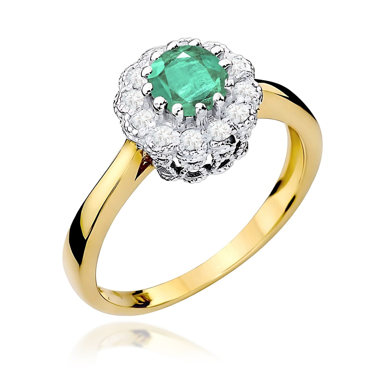 Inel Aur 9K cu Smarald 0.50 ct si Diamante Naturale 0.17 ct (Varianta: Galben)
